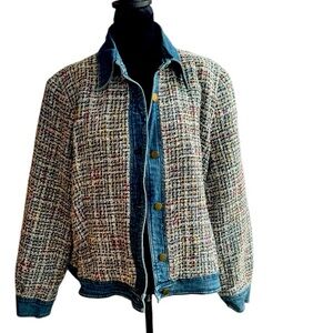 Coldwater‎ Creek Jacket Womens 2XL Woven Tweed Denim Trim Blazer Coat Washable